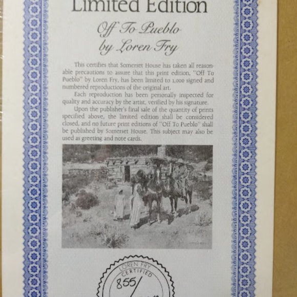 Off to Pueblo - Signed & Numbered Limited Edition Print by Loren Fry 17" x 25" - Picture 5 of 7
